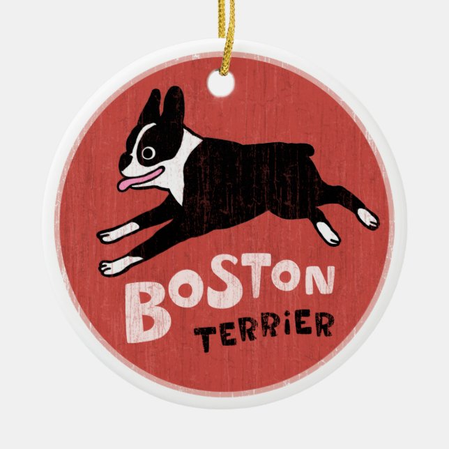 Ornamento De Cerâmica Feriado de Natal de Boston Terrier Dog do Estilo V (Frente)