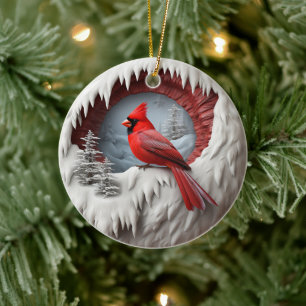 Ornamento De Cerâmica Feriado de Natal de Pássaro Vermelho do Estilo 3D