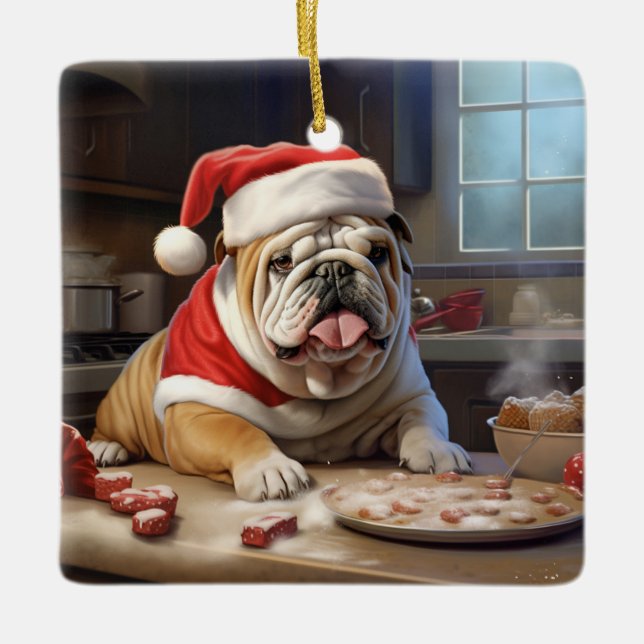 Ornamento De Cerâmica Feriado de Natal do Bulldog Inglês (Frente)
