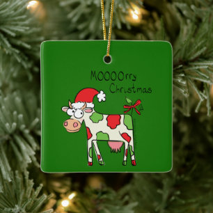 Ornamento De Cerâmica Feriado de Natal do Cartoon Engraçado de Vaca