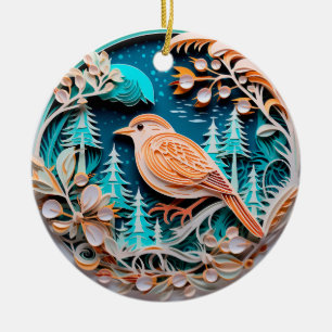 Ornamento De Cerâmica Feriado de Natal do País de Pássaros do Estilo 3D