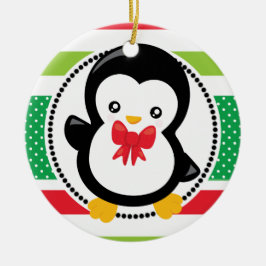 Ornamento De Cerâmica Feriado de Natal do Pinguim Personalizado