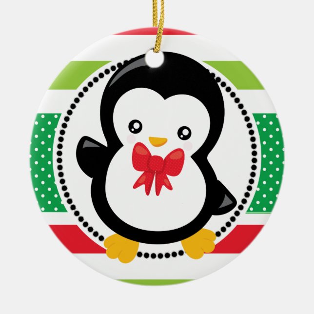 Ornamento De Cerâmica Feriado de Natal do Pinguim Personalizado (Frente)