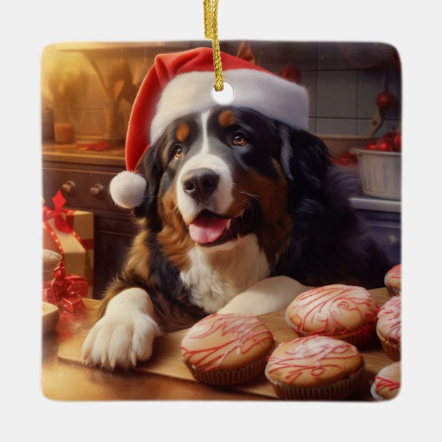 Ornamento De Cerâmica Feriado de Natal dos Cachorros de Montanha Bernese (Frente)