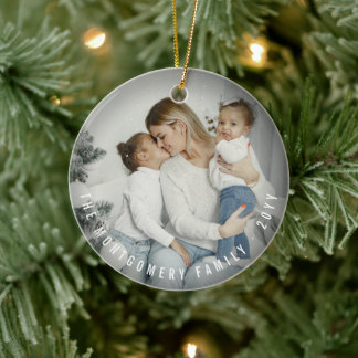 Ornamento De Cerâmica Feriado de Natal Moderno com Foto Dupla Simples