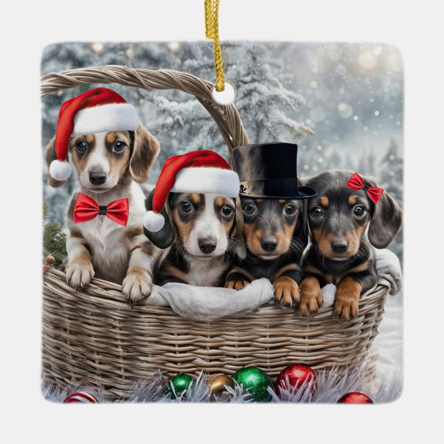 Ornamento De Cerâmica Feriado de Natal para Cães Engraçados (Frente)