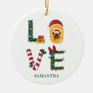 Ornamento De Cerâmica Feriado de Natal Personalizado do Puppy LOVE
