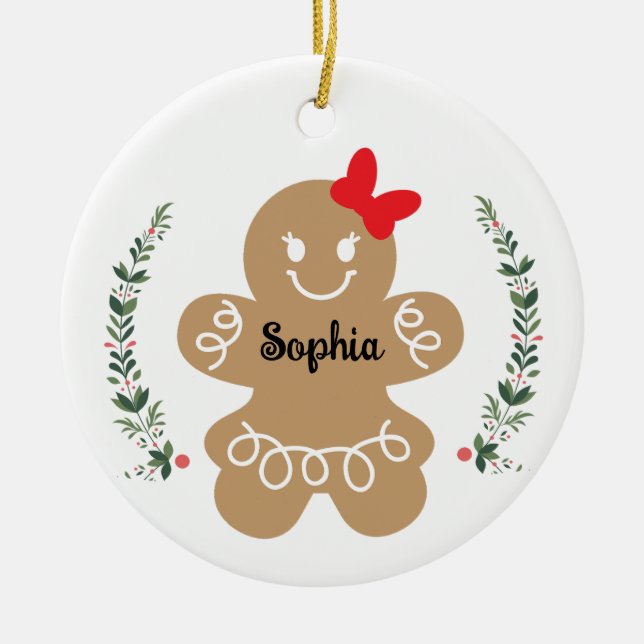 Ornamento De Cerâmica Feriado de Natal Personalizado para Garota Gingerp (Frente)