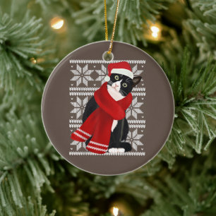 Ornamento De Cerâmica Feriado de Natal preto de Santa Hat