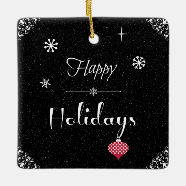 Ornamento De Cerâmica Feriado de Natal Vermelho Branco Negro Moderno (Frente)