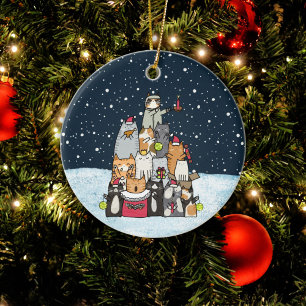 Ornamento De Cerâmica Feriado de Neve de Natal Gatos de Cartoon