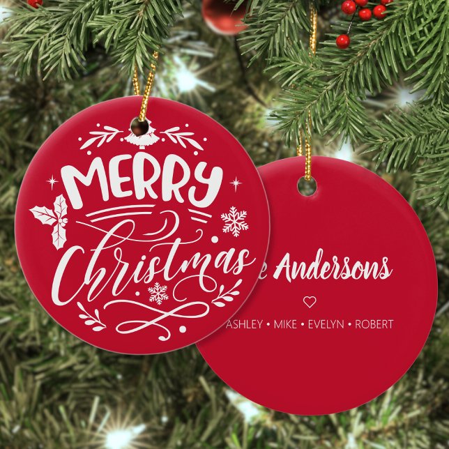 Ornamento De Cerâmica Feriado de Nome Personalizado da Família Feliz Nat (Criador carregado)
