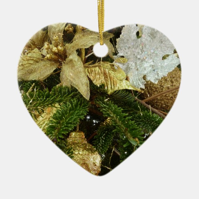 Ornamento De Cerâmica Feriado de Prata e Dourado Árvore de Natal II (Frente)