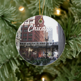 Ornamento De Cerâmica Feriado de Trem em Loop em Chicago