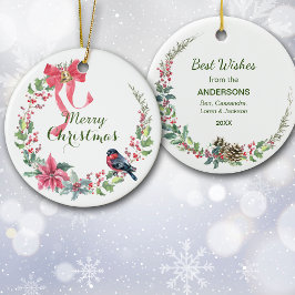 Ornamento De Cerâmica Feriado do Arco Vermelho Poinsettia Bird