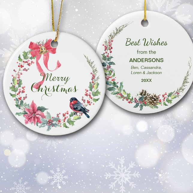 Ornamento De Cerâmica Feriado do Arco Vermelho Poinsettia Bird (Criador carregado)
