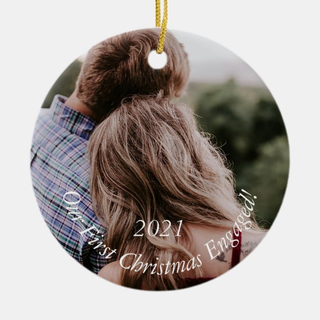 Ornamento De Cerâmica Feriado do Noivado de Fotografia Mantenha o Natal  (Frente)