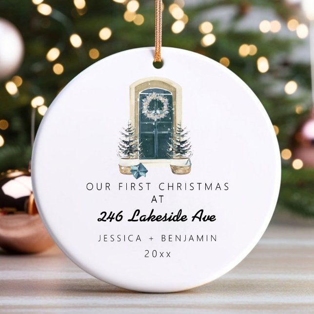 Ornamento De Cerâmica Feriado Doméstico Personalizado da Árvore de Natal (Personalized Christmas Tree New Home Holiday Ceramic Ornament)