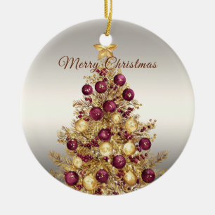 Ornamento De Cerâmica Feriado Dourado da Árvore de Natal Burgundy