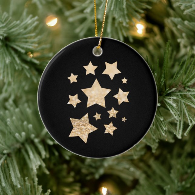 Ornamento De Cerâmica Feriado Dourado de Natal nas Estrelas preto (Árvore)