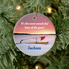 Ornamento De Cerâmica Feriado Engraçado De Pesca Do Gelo