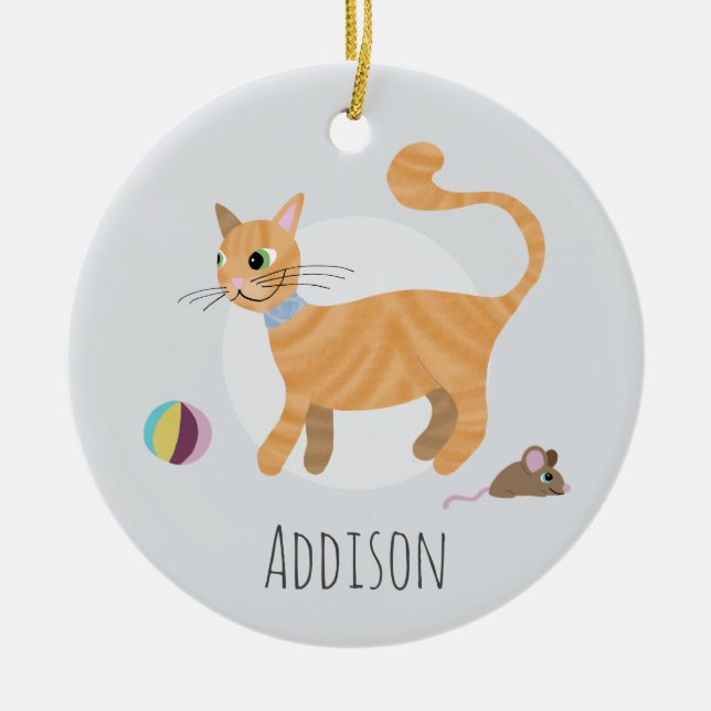 Ornamento De Cerâmica Feriado Feliz Imprimir Ginger Paw Ginger (Frente)
