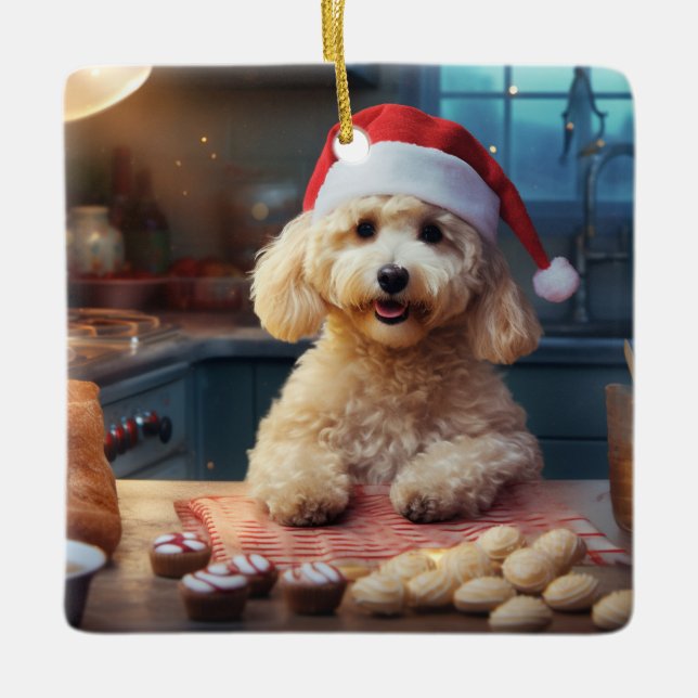 Ornamento De Cerâmica Feriado Festivo de Cookies de Poodle Christmas (Frente)