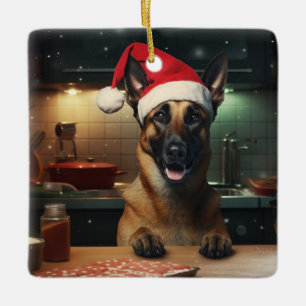 Ornamento De Cerâmica Feriado Festivo de Natal em Malinois Belga