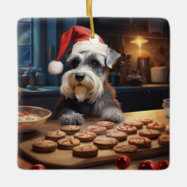 Ornamento De Cerâmica Feriado Festivo dos Biscoitos de Natal Schnauzer (Frente)