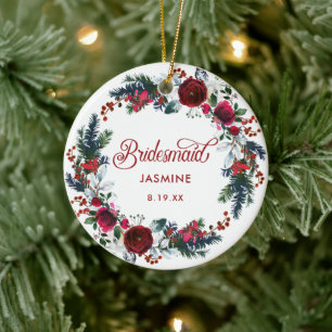 Ornamento De Cerâmica Feriado Floral Feriado de Bridesmaid Personalizado