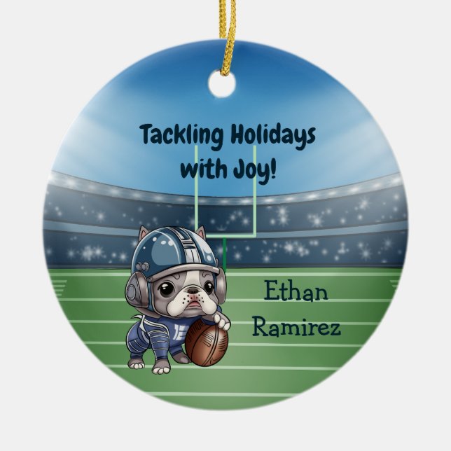 Ornamento De Cerâmica Feriado francês de quarterback de touros (Frente)