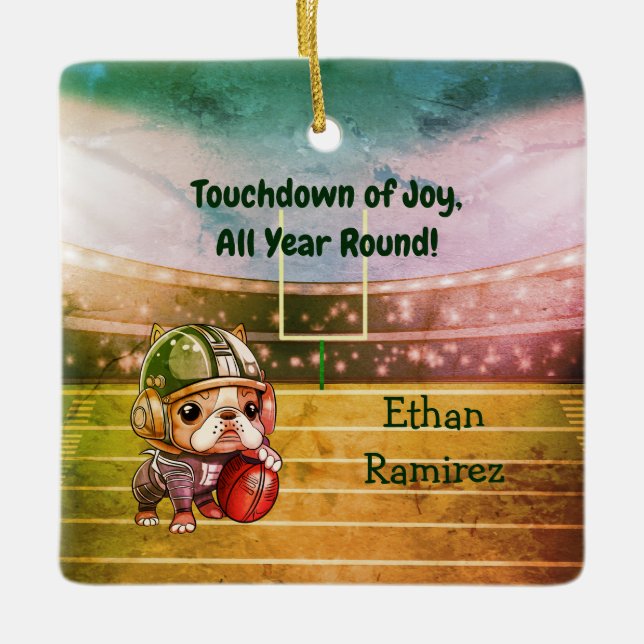 Ornamento De Cerâmica Feriado francês de quarterback de touros (Frente)