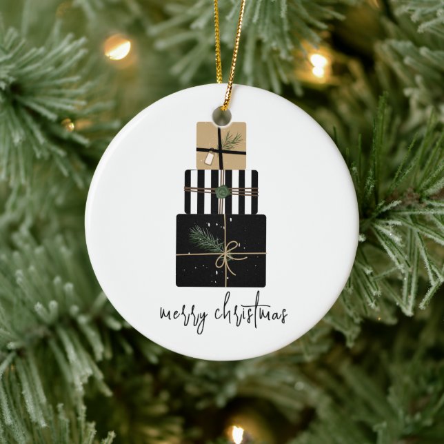 Ornamento De Cerâmica Feriado moderno de Natal feliz (Árvore)