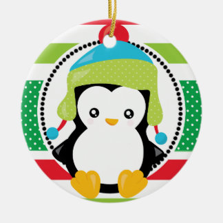Ornamento De Cerâmica Feriado nevado personalizado dos dias do pinguim