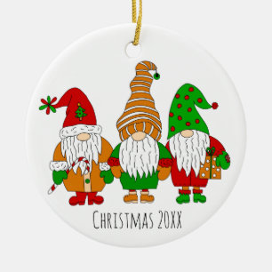 Ornamento De Cerâmica Feriado Personalizado de Três Gnomos de Natal Gno