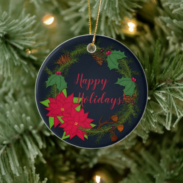 Ornamento De Cerâmica Feriado Pine Wreath | Personalizar Natal (Árvore)