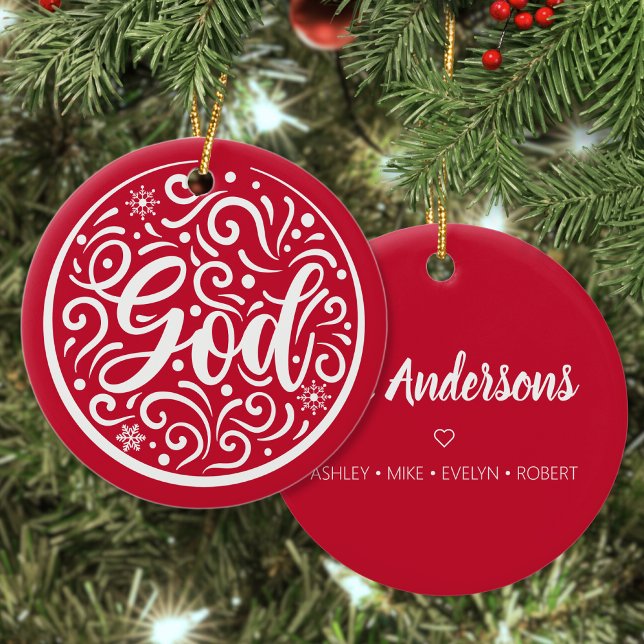 Ornamento De Cerâmica Feriado religioso de Natal da Família Personalizad (Criador carregado)