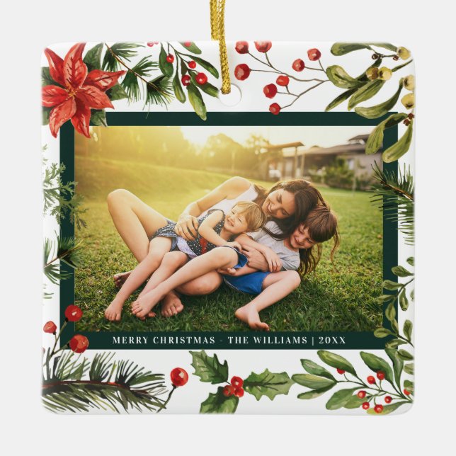 Ornamento De Cerâmica Feriados de Berries Vermelhos Florais de Foto da F (Frente)
