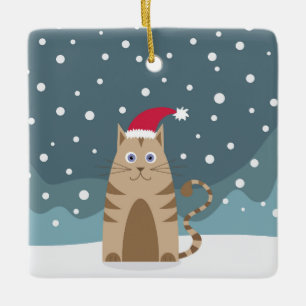 Ornamento De Cerâmica Feriados de inverno santa hat pet cat snowmas chri
