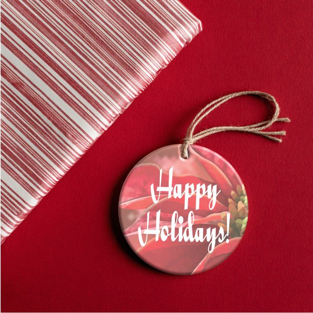 Ornamento De Cerâmica Feriados de Poinsettia (Artistic Dual-Use! Our poinsettia inspired ornament doubles as a luxury gift tag.)