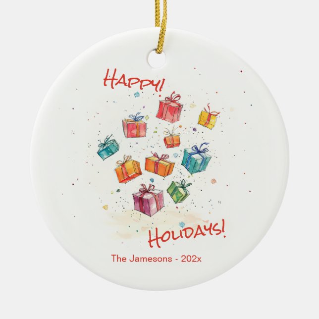 Ornamento De Cerâmica Feriados Felizes para Retro Bonitos (Frente)