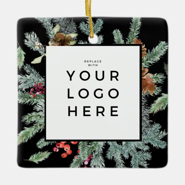 Ornamento De Cerâmica Feriados mais felizes Feriados Feriados Holly Logo (Frente)