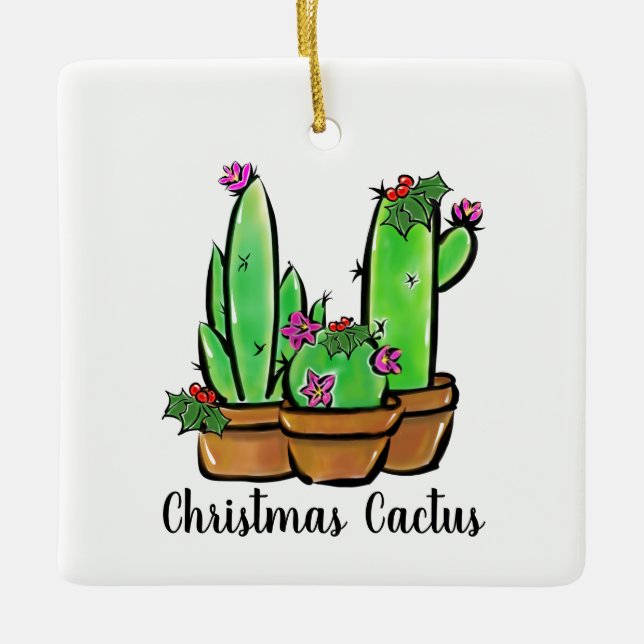 Ornamento De Cerâmica Férias bonitas Xmas Cactus cactos succulta (Frente)