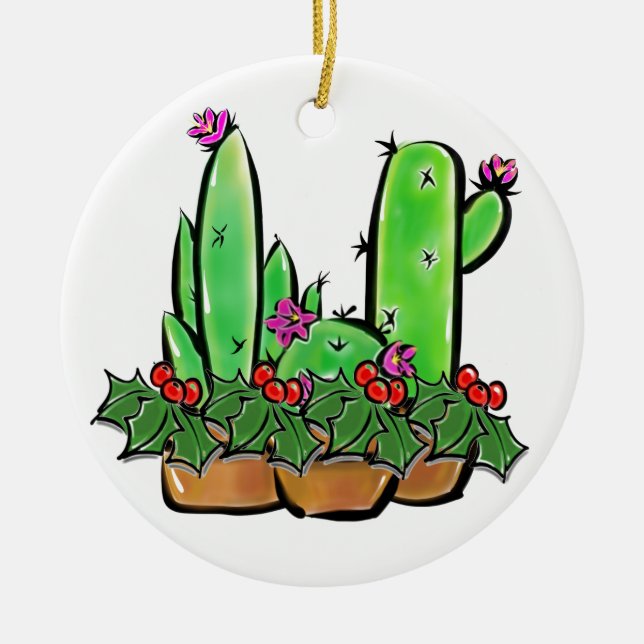 Ornamento De Cerâmica Férias bonitas Xmas Cactus cactos succulta (Frente)