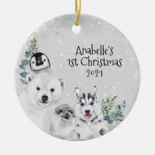 Ornamento De Cerâmica Férias de Inverno Animal Ártico 1º Natal