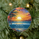 Ornamento De Cerâmica Férias de Myrtle Beach<br><div class="desc">Cena de praia de vidro corada,  personalizável Myrtle Beach Trip souvenir. Excelente para as férias de Natal e família ou momento de lua de mel. Personalização: Alterar Legenda e ano para torná-la exclusiva.</div>