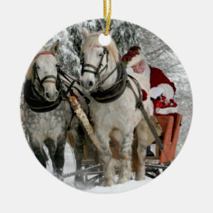 Ornamento De Cerâmica Férias de Natal da Carruagem Santa Claus