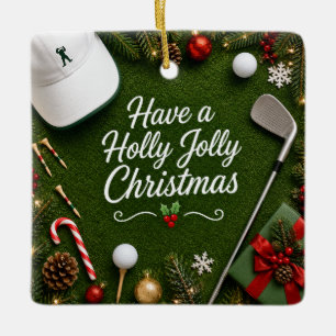 Ornamento De Cerâmica Férias de Natal de golfe em grama verde