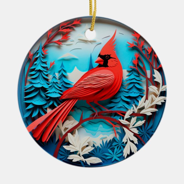 Ornamento De Cerâmica Férias de Natal do País com Pássaros Cardinais do  (Frente)