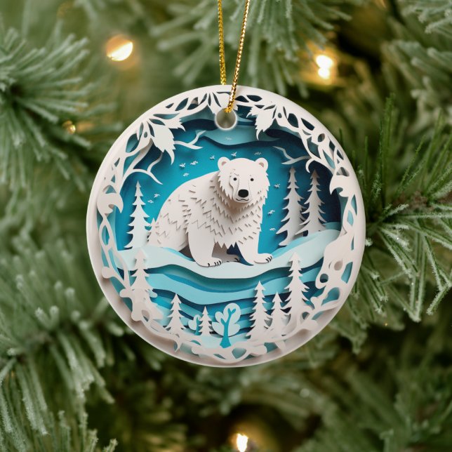 Ornamento De Cerâmica Férias de Natal do Urso Polar do Estilo 3D (Árvore)